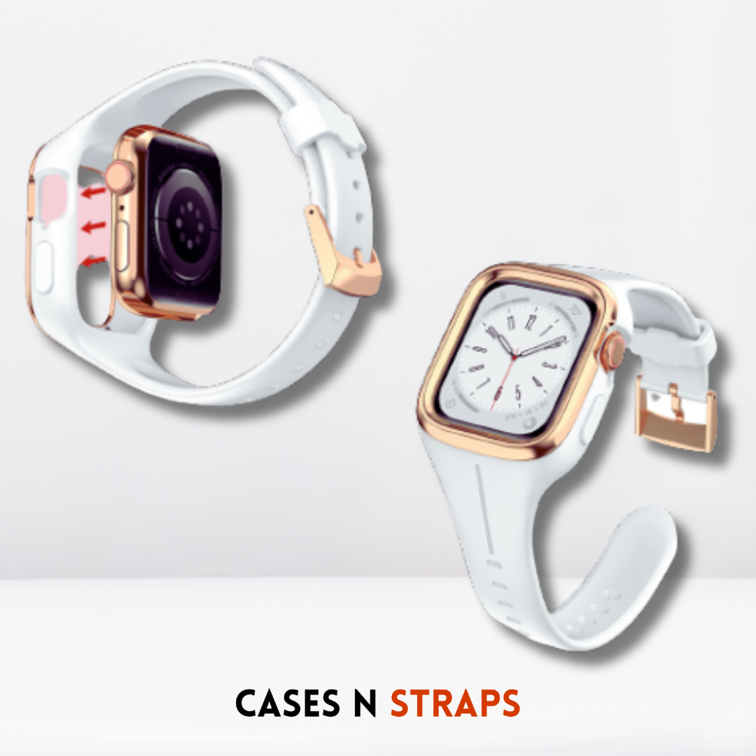 Silicone Strap Band + Stainless Steel Case Cover For iWatch White Color