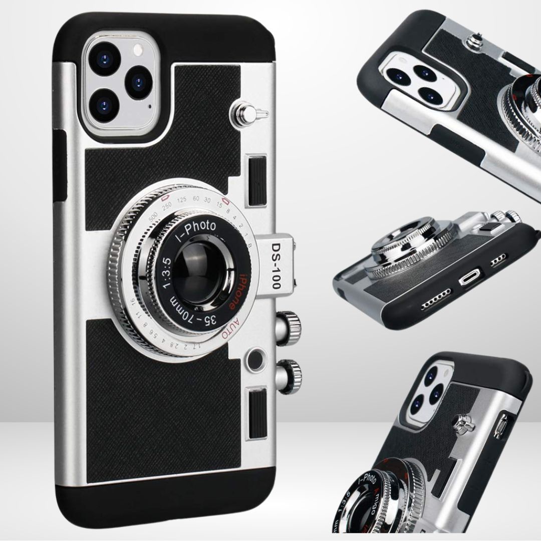 Silicone Vintage Camera Case with Removable Neck Strap Lanyard for iPhone 15/16 series