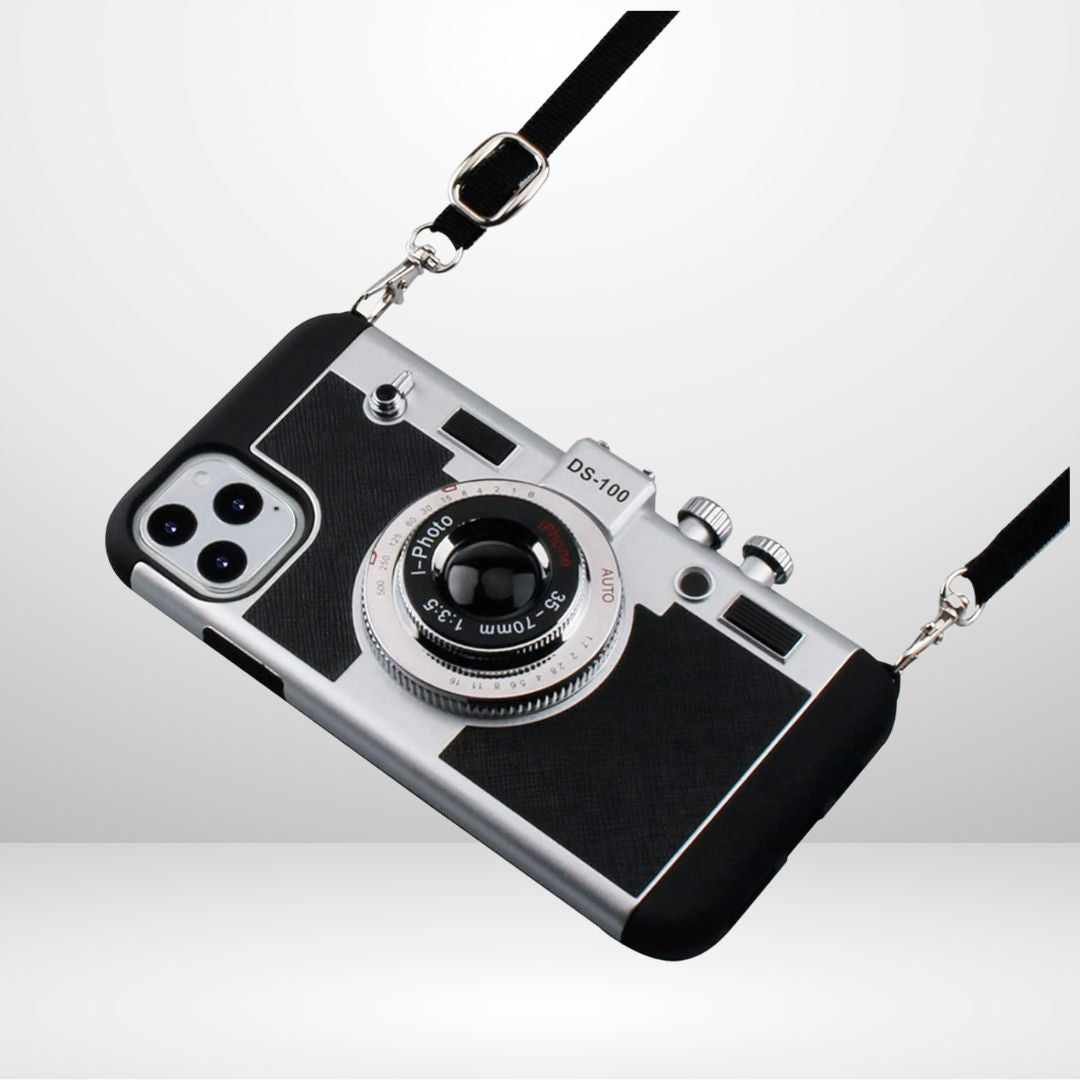 Silicone Vintage Camera Case with Removable Neck Strap Lanyard for iPhone 15/16 series