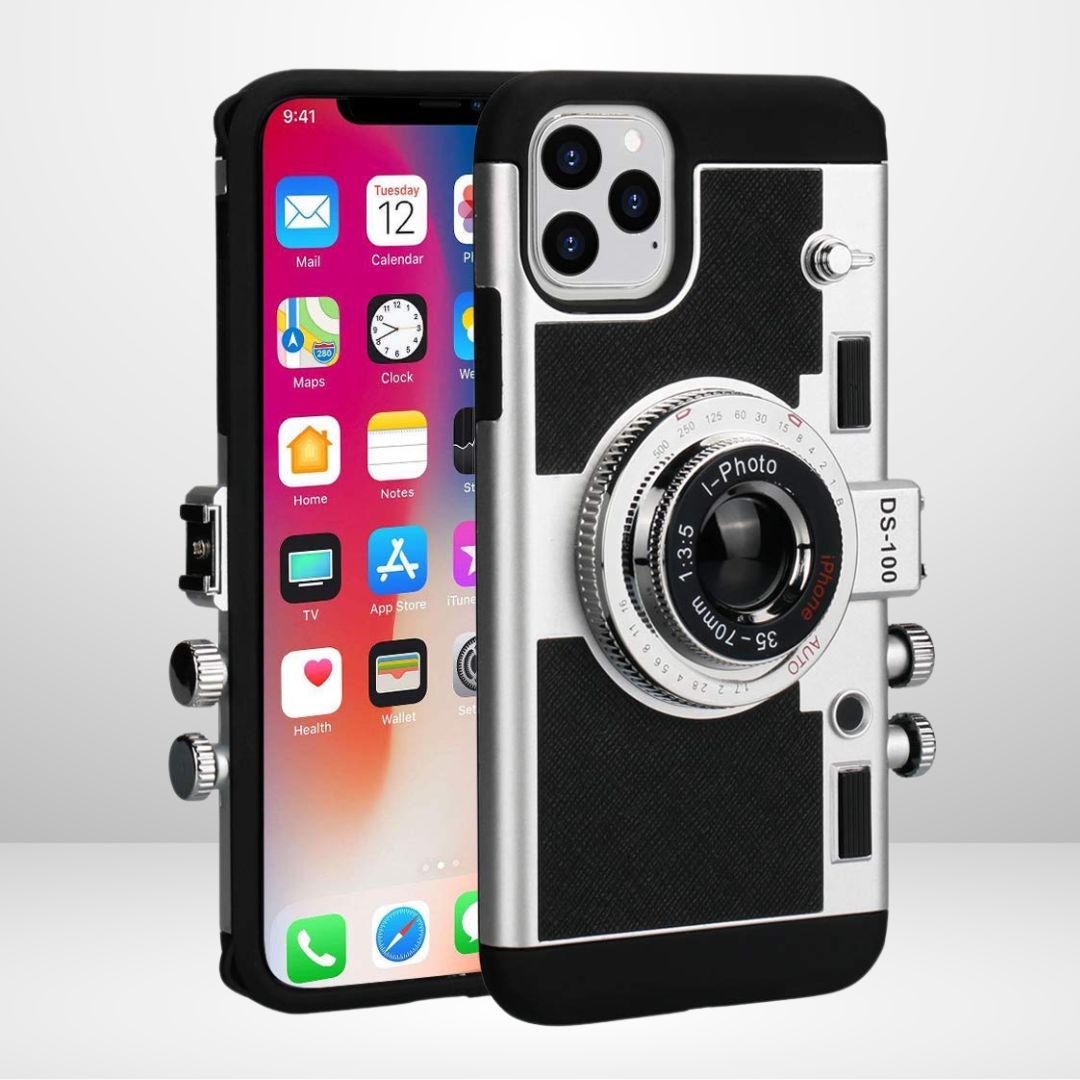 Silicone Vintage Camera Case with Removable Neck Strap Lanyard for iPhone 15/16 series