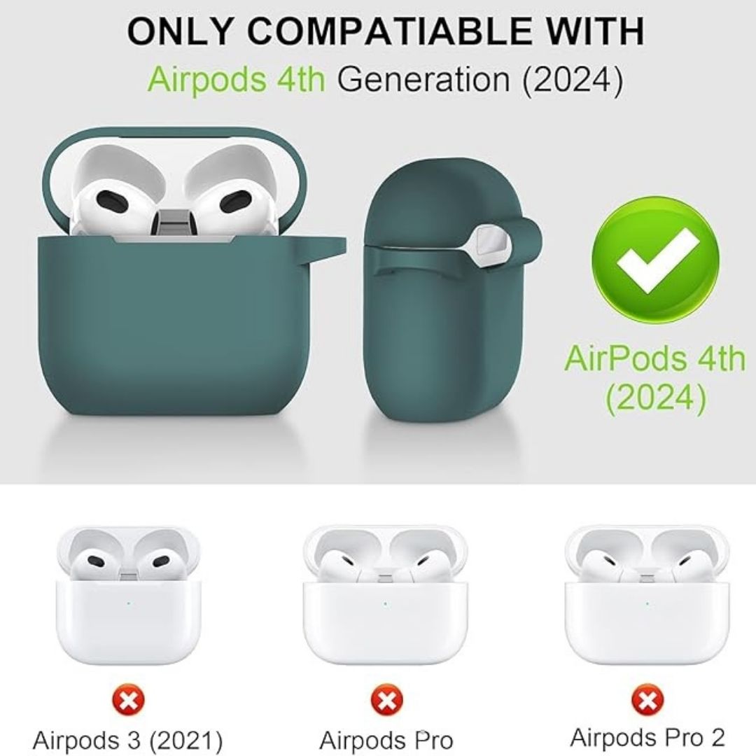 Soft Silicone Full Protective Case Compatible with AirPods 4 (Dark Green)