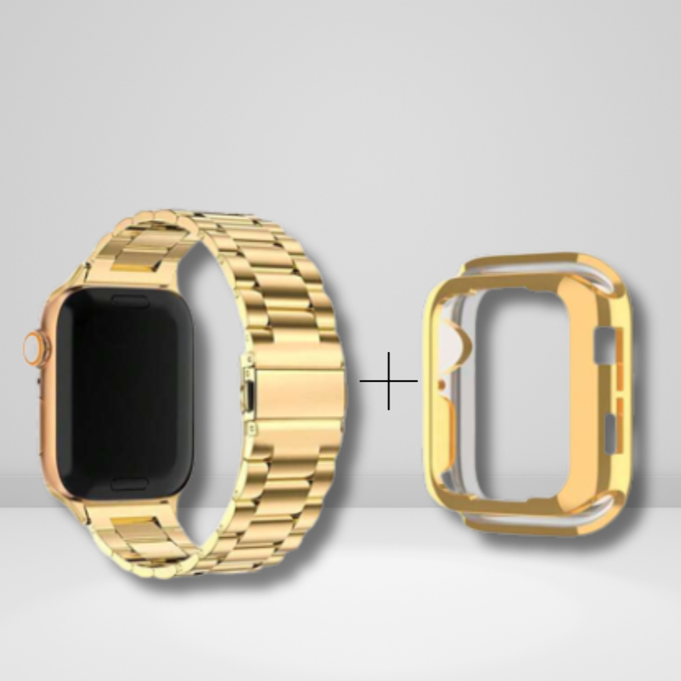 Stainless Steel Watchband Case Set Combo For iWatch Gold Color 42 MM with bumper