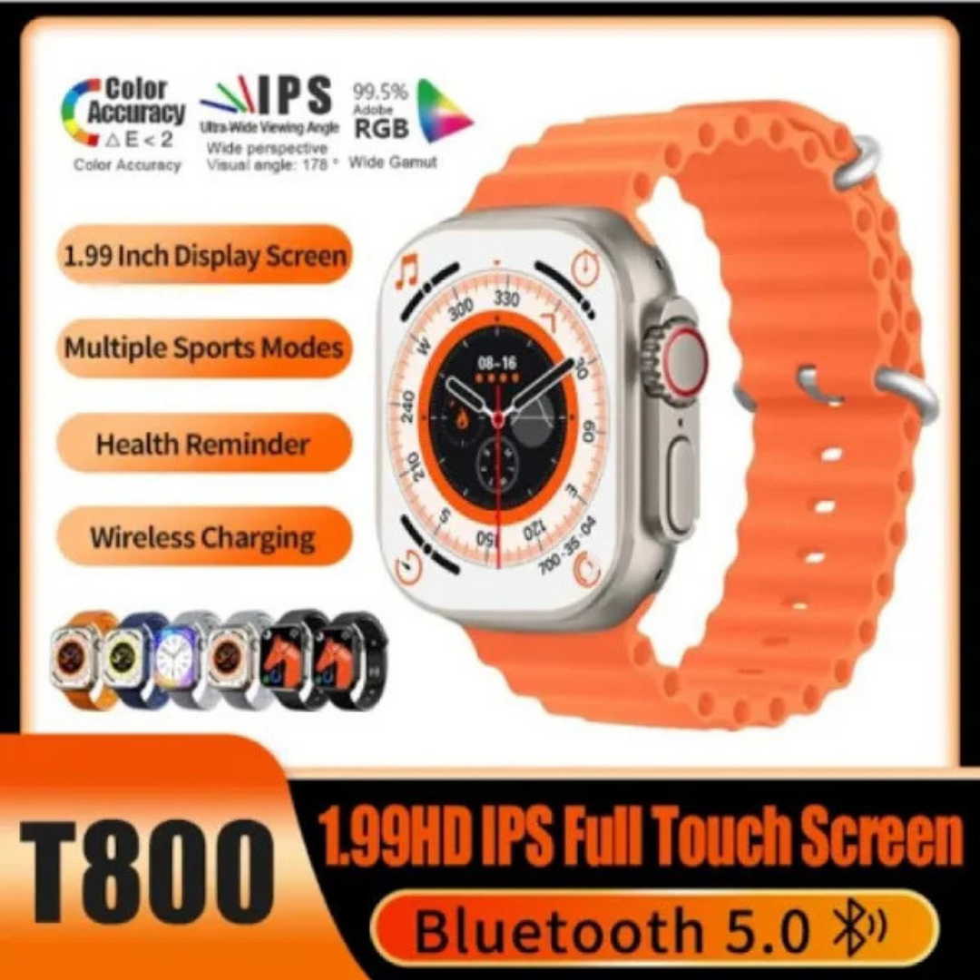 T800 Ultra Unisex Smart Watch with 2 silicone straps