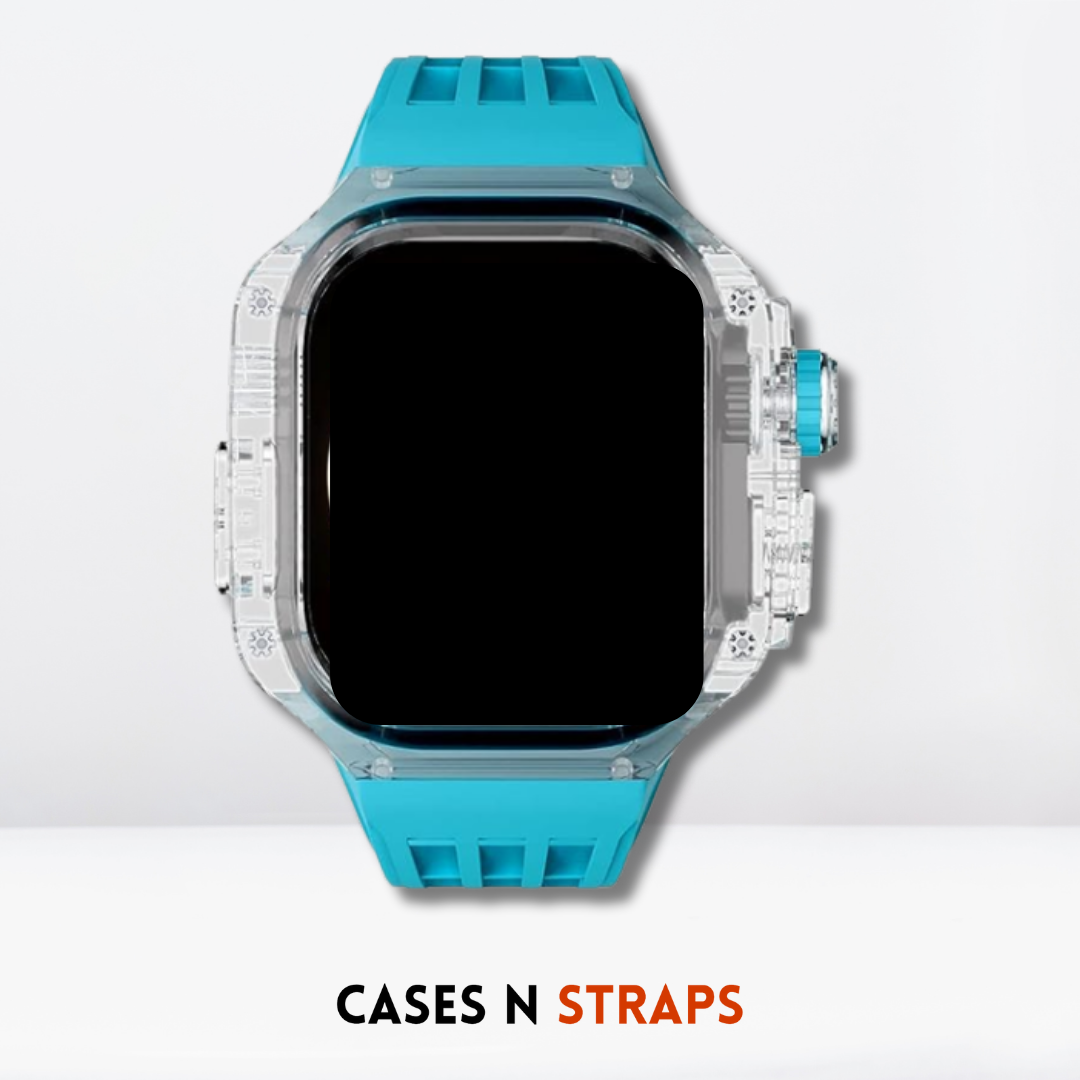 Transparent Case + Rubber Strap Modification Kit For iWatch Aqua Color