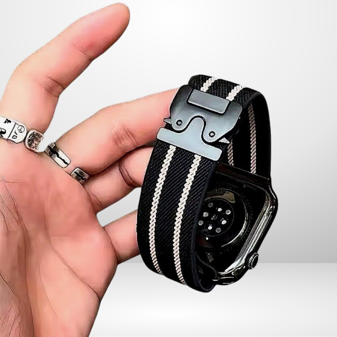 Two Striped Fabric Strap with New Lock for iWatch 42/44/45/46/49mm