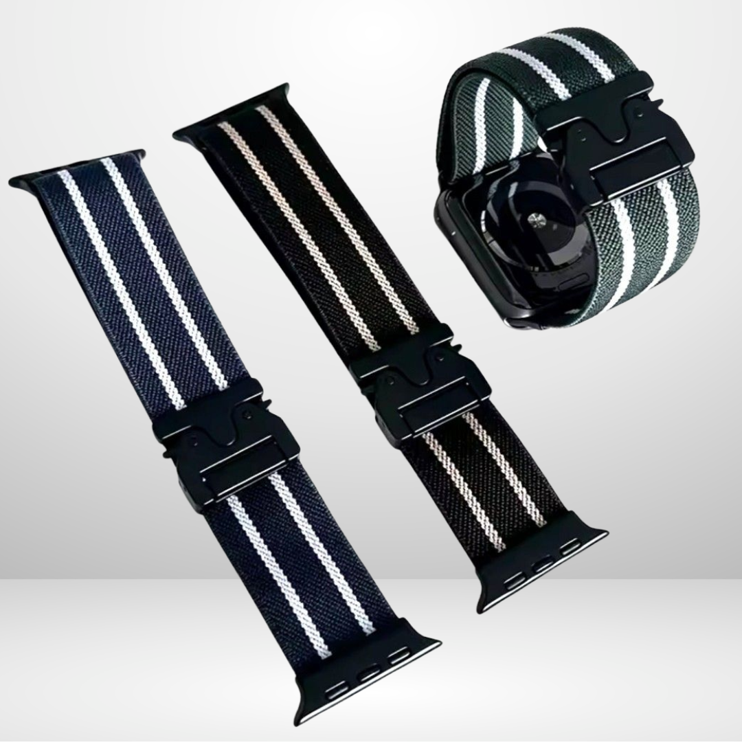 Two Striped Fabric Strap with New Lock for iWatch 42/44/45/46/49mm