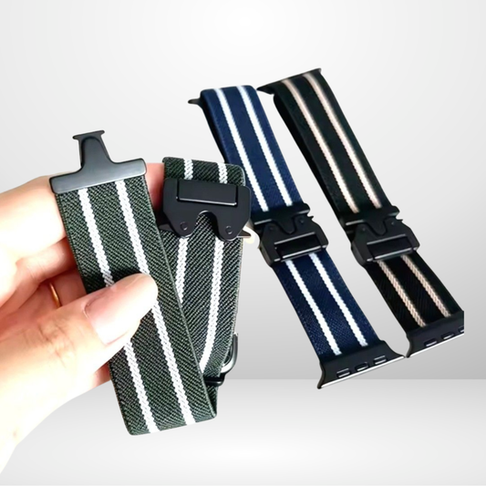 Two Striped Fabric Strap with New Lock for iWatch 42/44/45/46/49mm
