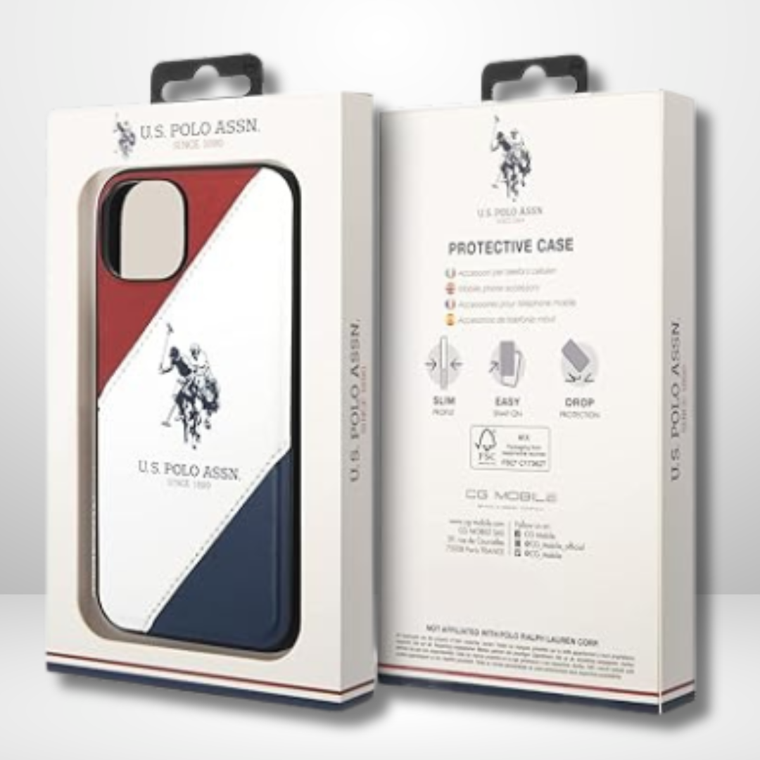 U.S. POLO Leather Tri Color Case for iPhone 15/Pro/Pro Max.
