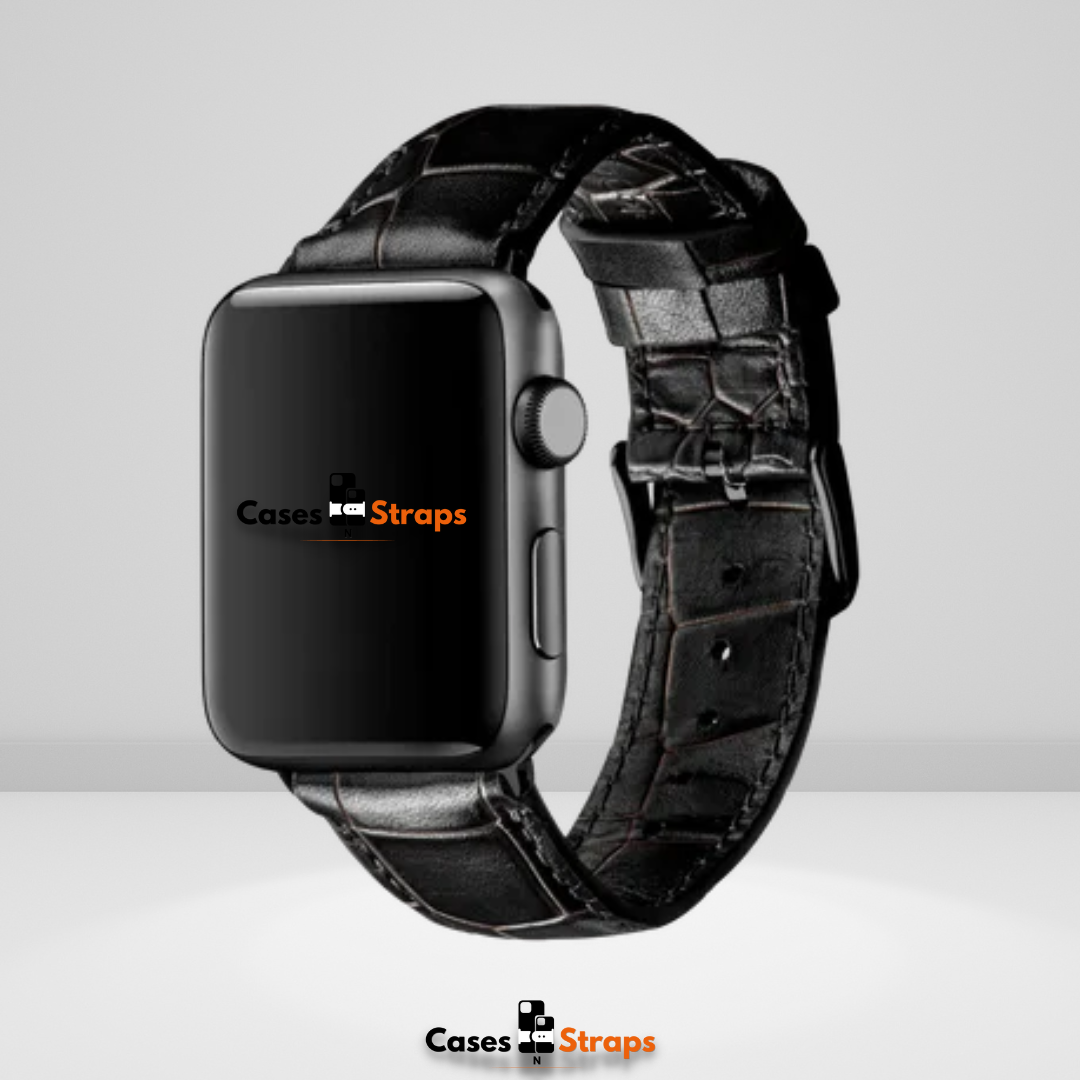 Leather Crocodile Strap for iWatch Black Color