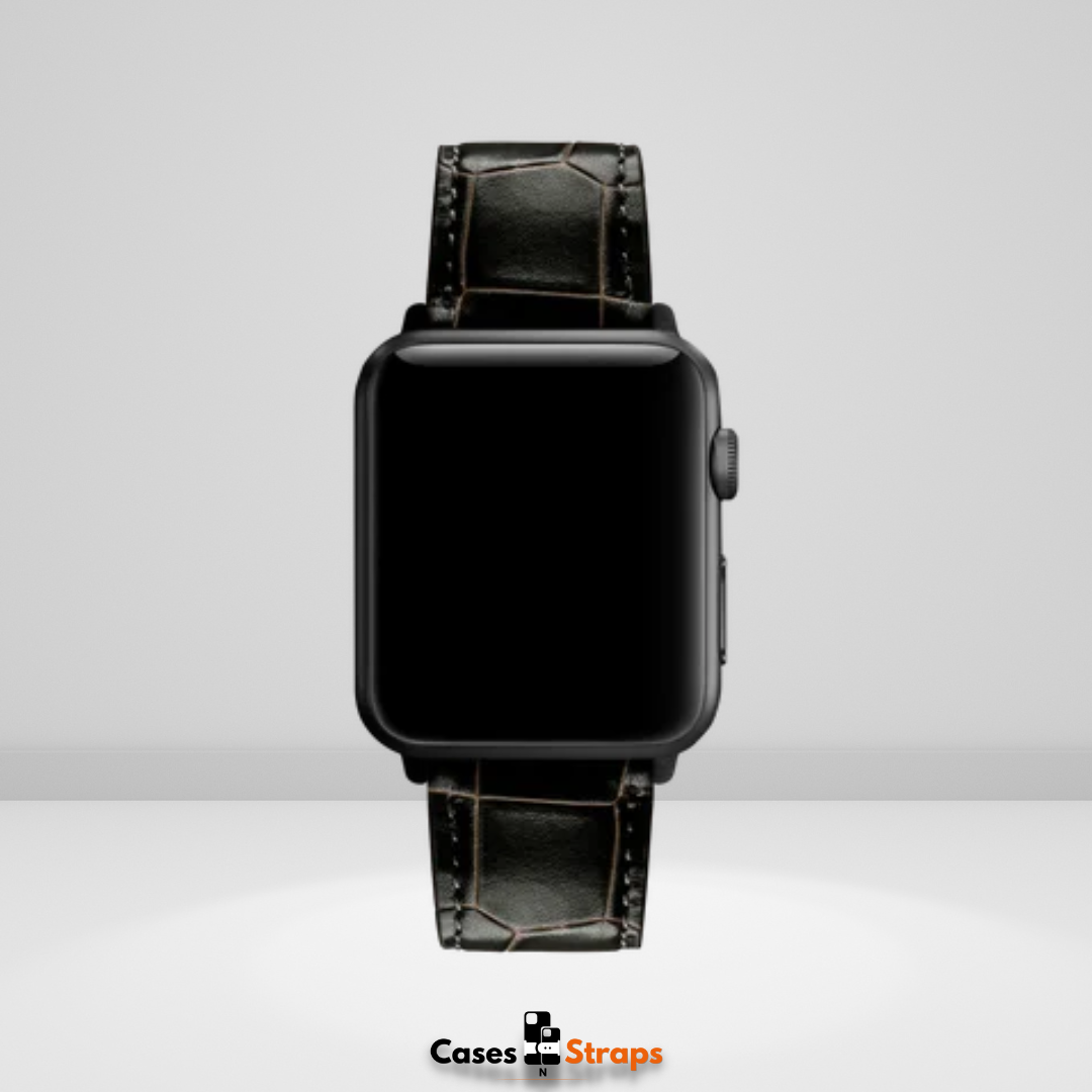 Leather Crocodile Strap for iWatch Black Color