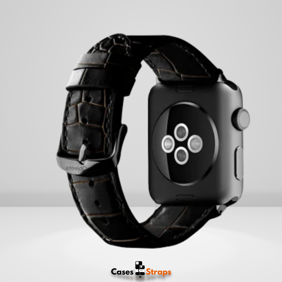 Leather Crocodile Strap for iWatch Black Color