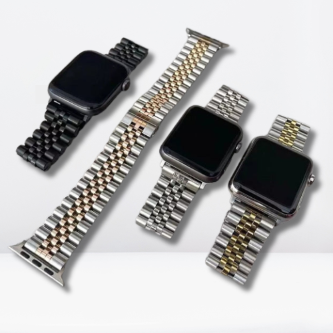 Vintage Dual-Shade Stainless Steel iWatch Strap with Bumper Case (Black-RoseGold)
