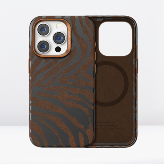 Zebra Print Microfiber MagSafe Leather Case for iPhone 15 series.